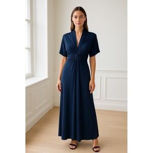 Sunner‎ Anthropologie Dress Women XS Blue Twist Front V Neck Short Sleeve Maxi